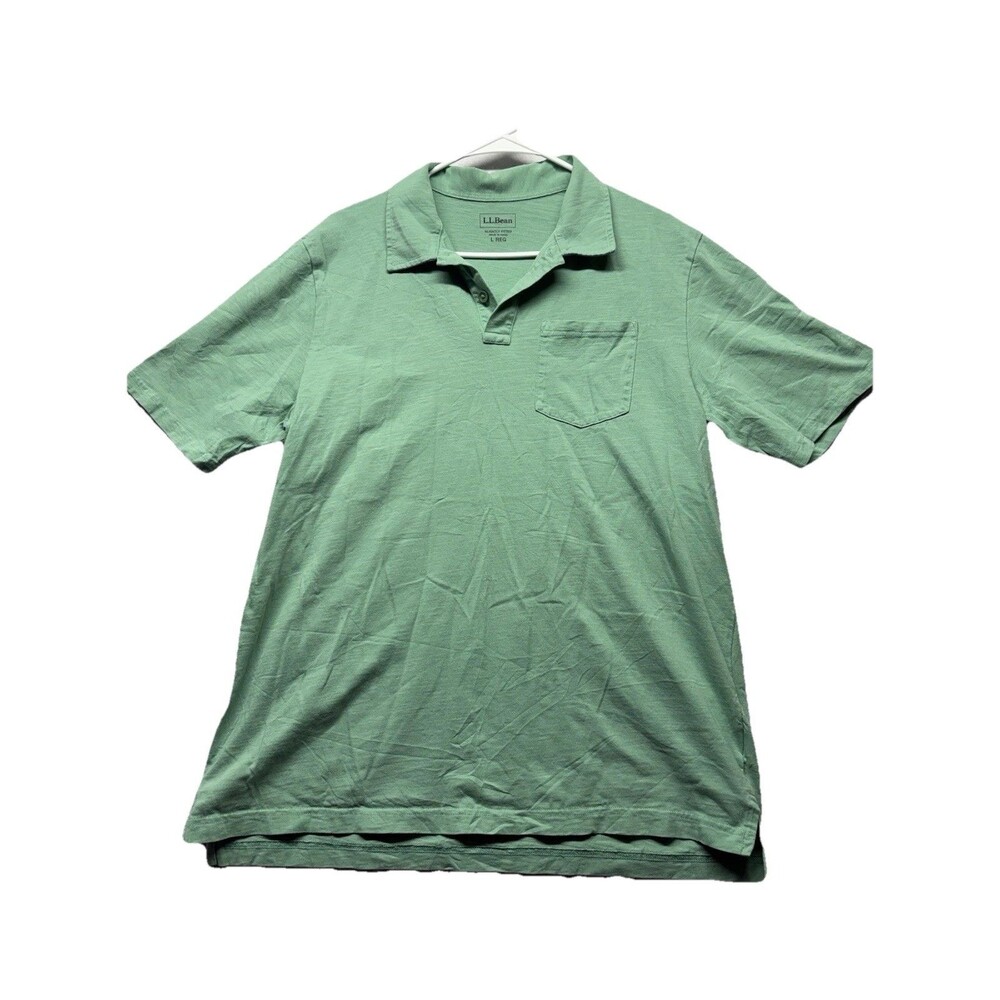 L.L. Bean Organic Cotton Men's Polo Size L Green Slightly Fitted Pocket Shirt